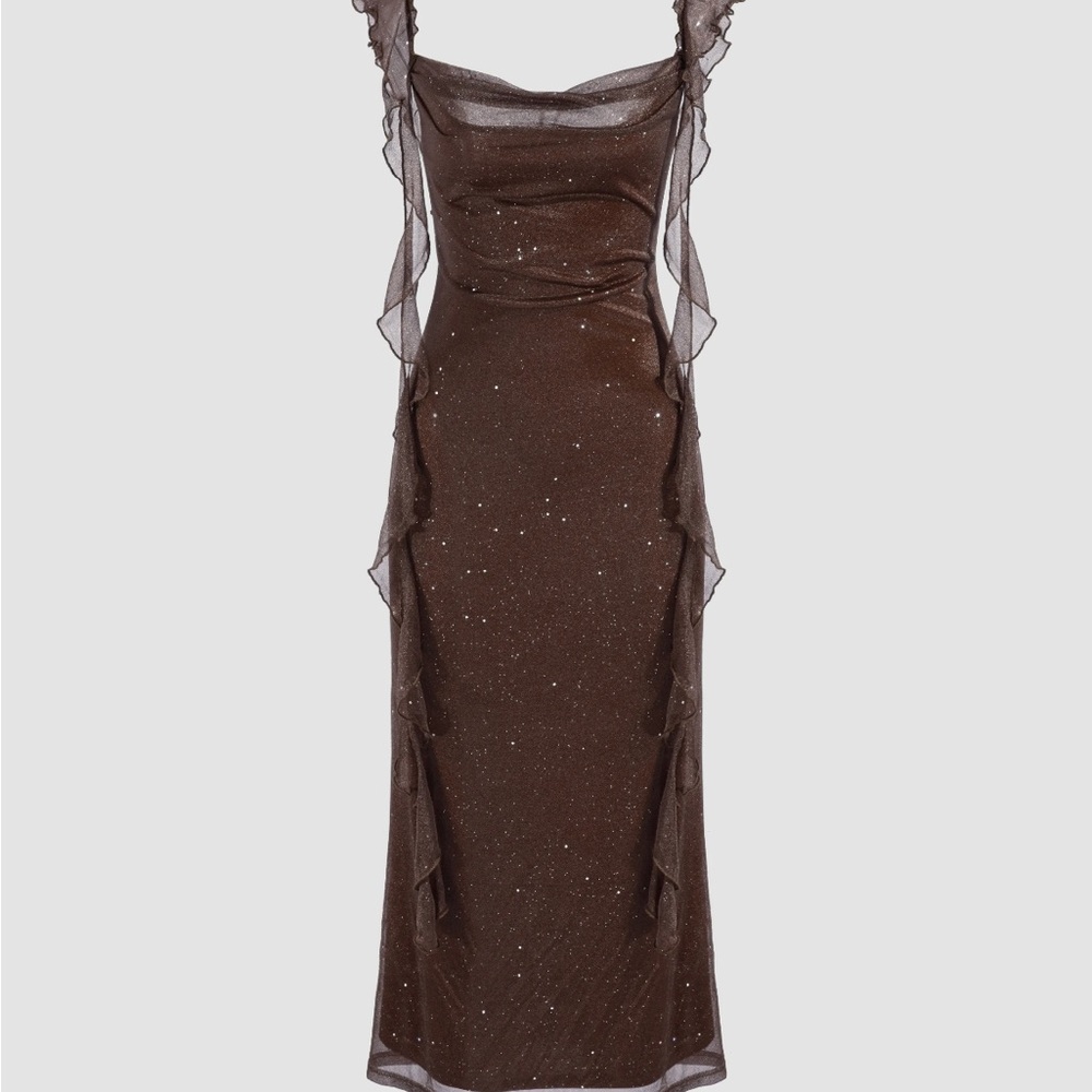 Cider Ruffled Maxi Dress in Sparkling Brown